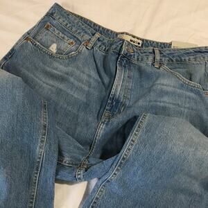 NWT TOPSHOP MOTO Crop 36/32 Wide Leg Raw Edge Jeans Med Wash Retail $75